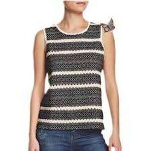 Lucky Brand Women's Small Black Cream Crochet Woven Sleeveless Top